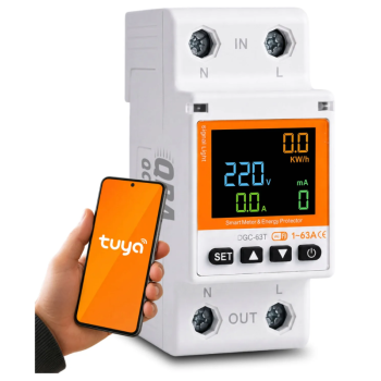 Licznik Energii/wyłącznik z WiFi app TUYA, na szynę DIN 1 Fazowy kWh LCD